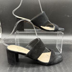 42 Gold Womens Size 8 black suede slip on open toe block heel